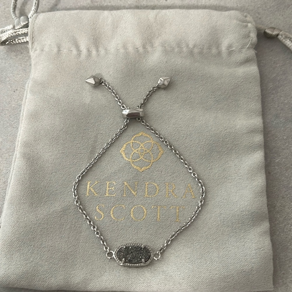 Kendra Scott Elaina Silver Adjustable Chain Bracelet in Platinum Drusy.